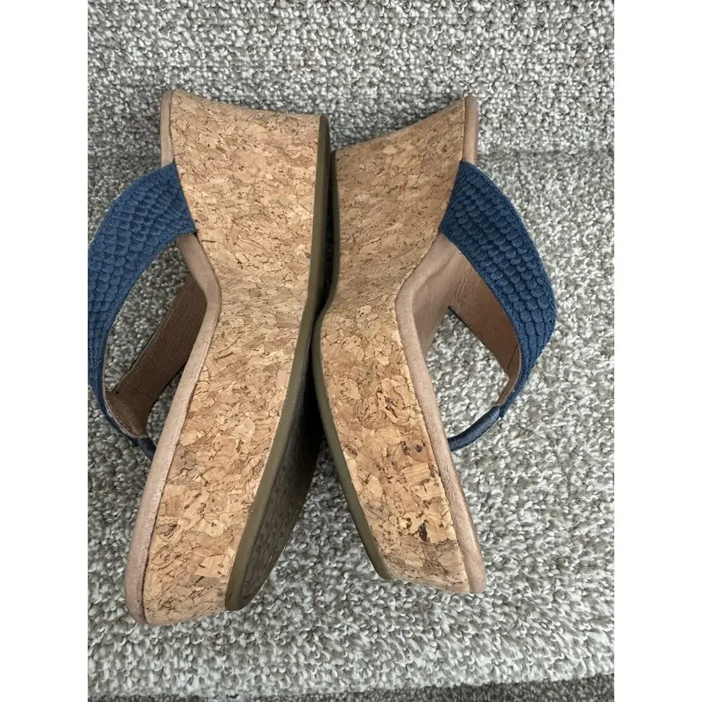 UGG Women's W Natassia Mar Wedge Sandal Cork Trim Navy Straps Size 8 Preowned